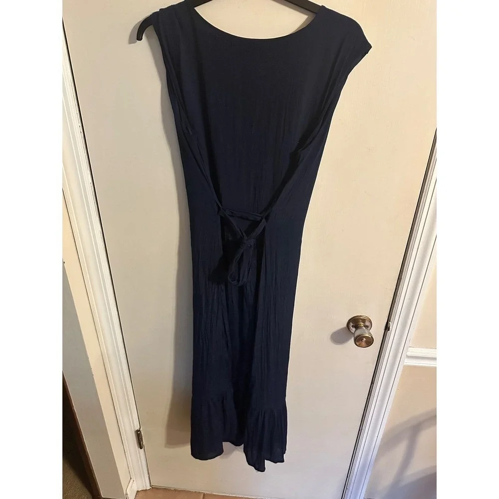 Nanette Lepore Dress Navy Blue Button Front Maxi Woman‎ Size 14 Tier Cottagecore